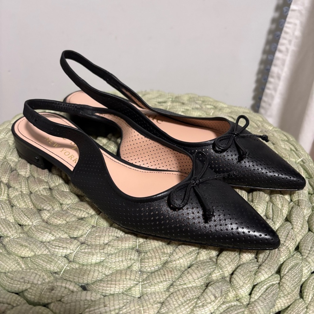 NEW Kate Spade Veronica Black Leather Point Toe Slingback Flats Size 7.5 - Picture 2 of 10